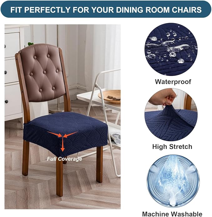 Removable Washable Dining Chair Seat Covers Set of 2,Stretch Jacquard Chair Seat Cushion Protector Slipcovers, Rear Covers
