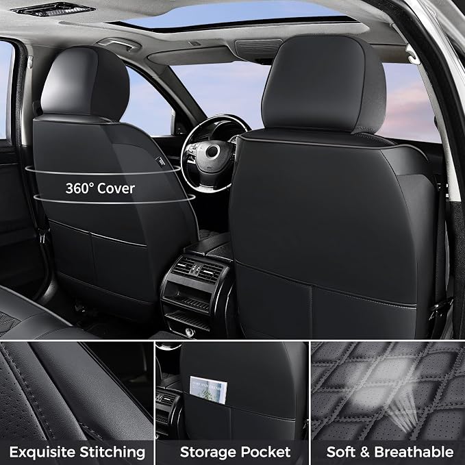 Huidasource Wrangler JK Seat Cover 2 Door Full Set, Waterproof Leather Custom Car Seat Cover, JK Seat Cushion Protector Fit for Jeep Wrangler JK 2-Door Sahara Sport Rubicon 2007-2017(Full Set/Black)