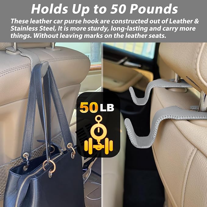Car Purse Hook, Headrest Hooks for Car Bag Hooks Seat Hooks Holder Car Accessories Interior, 2Pack Grey