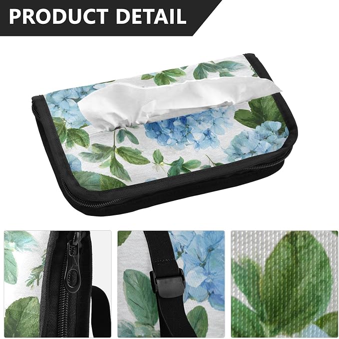 Vintage Blue Hydrangea Car Tissue Holder Durable Napkin Holder Hanging Tissue Holders Case Car Tissues Bag for Sun Visor Seat Back Universal Auto