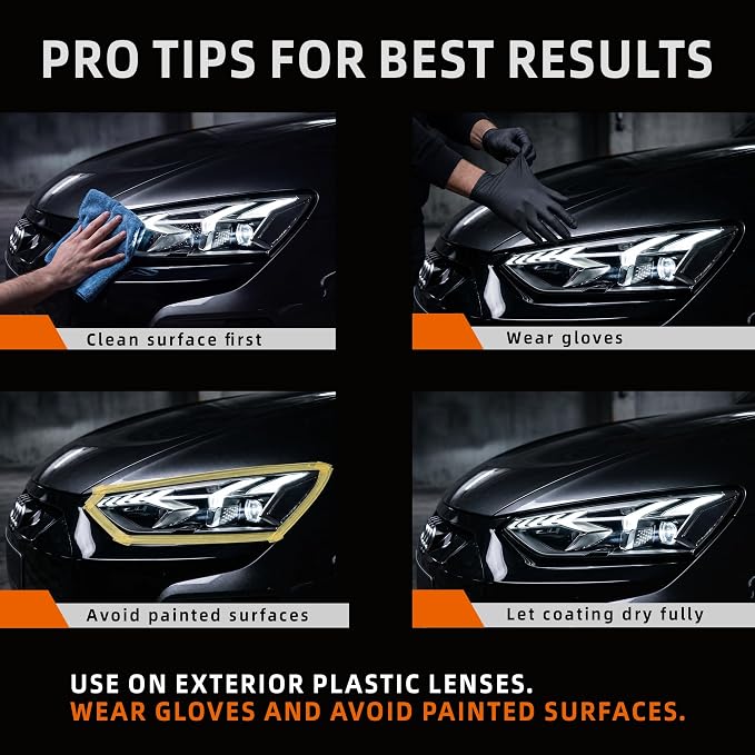 Headlight Cleaner Wipes Kit, 6 Wipes 2-Step Headlight Restorer for Cloudy Yellow Plastic Lenses, Removes Light Oxidation and Haze, No Sanding, Protective Coating for Cars