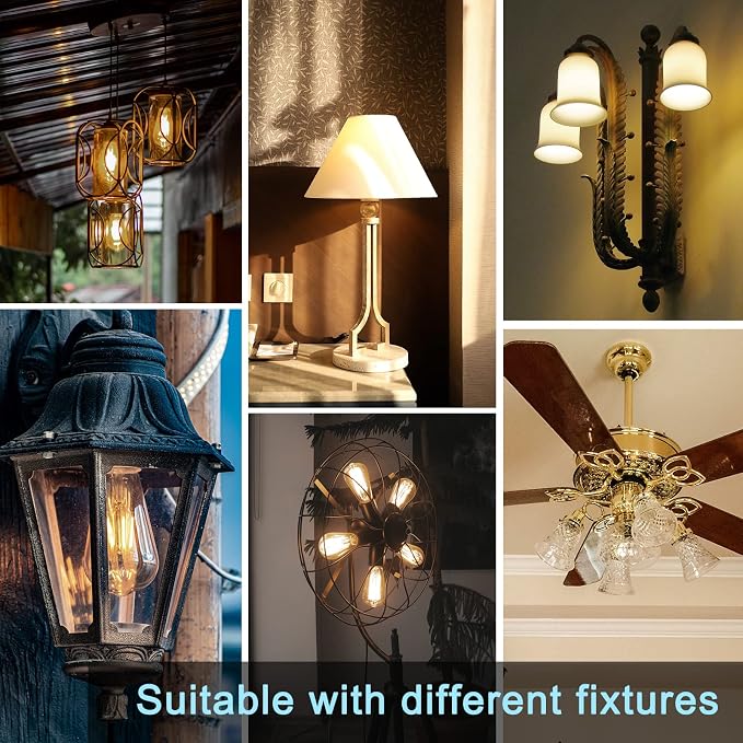 TJOY LED Edison Light Bulbs, E26 Dimmable Vintage Bulb, 8W = 60W Equivalent | Warm White 2700K, 800LM, E26 Base, ST19/58, 80+ CRI, Clear Glass, Antique Decorative Filament Bulb for Living Room, 10 Pack