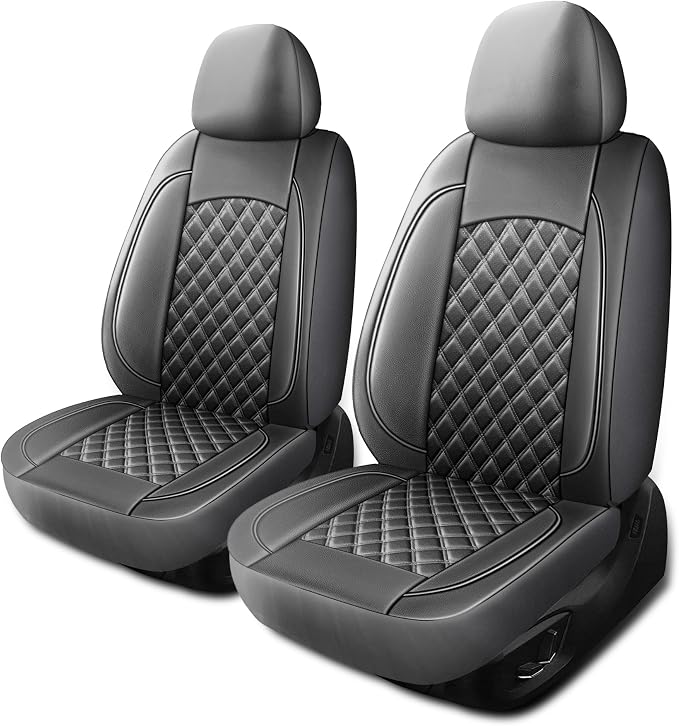 HChengkikz Front Car Seat Cover, Waterproof Nappa Leather (Gray) | Breathable, Airbag compatible, Easy to Install, Universal Fit for Most Cars, Sedans, SUVs, Vans, Trucks