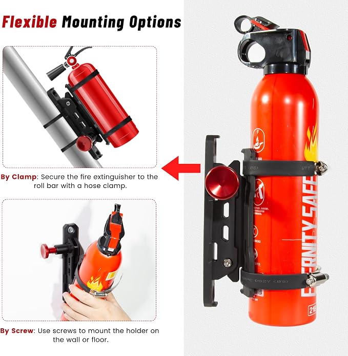 ZHILXN Quick Release Fire Extinguisher Mount with 10 Clamps, Universal Fit | Roll Bar & Wall Mount Bracket Holder Adjustable Mounting for UTV Motorcycle Compatible with Jeep Wrangler Polaris RZR SXS ATV