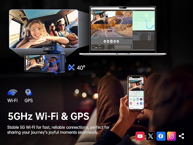 Pelsee 4K 3 Channel Dash Cam Front and Rear Inside, Dash Camera for Cars, 4K+1080P+1080P Dashcam with APP & WiFi, Smart Driving System ADAS DMS, 24H Parking Mode,G-Sensor (SD Card Not Included)
