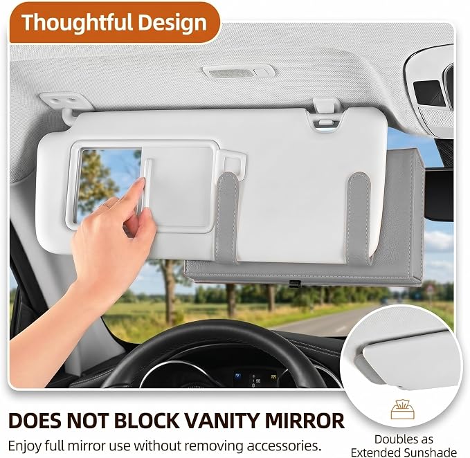 Magnetic Foldable Car Tissue Box - Easy-Install Tissue Holder for Sun Visors and Seat Backs,Premium Leather Car Napkin Organizer—Designed for Commuters,Rideshare Drivers and Families(Grey)
