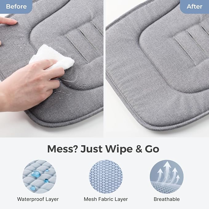Momcozy Reversible Stroller Seat Liner, Water-Resistant & Easy Clean Side, Breathable & Comfortable Mesh Side, Universal 3-Hole Adjustable Design, All-Season Cushion Pad for Strollers, Carriages
