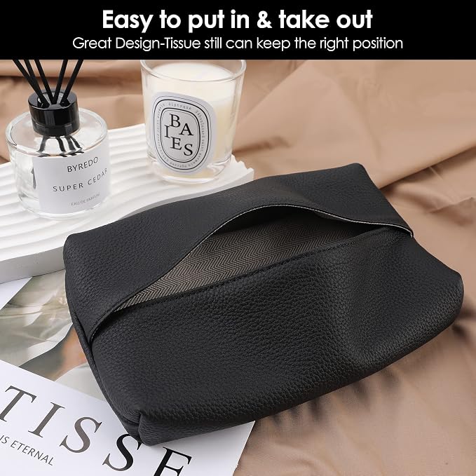 KINIVA Car Tissue Holder Sun Visor Napkin Tissue Box Holder for Car Visor Leather Tissue Holder Dispenser for Car(Black)