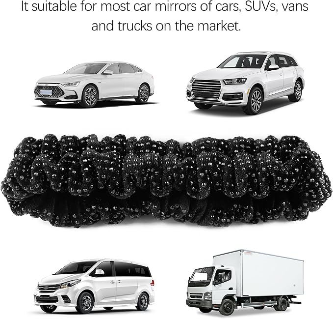 Bling Rear View Mirror Cover with Crystal Rhinestones,Fluffy Car Mirror Cover Car Decor for Women,Universal Rear View Mirror Accessories for Most Cars,SUVs,Trucks (Black Diamond)