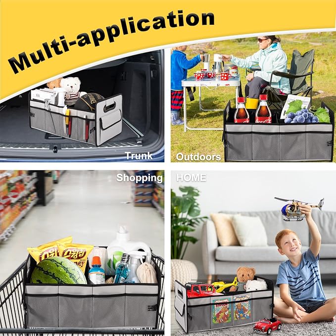 JiatuA Car Trunk Organizer, Car Organizers and Storage Collapsible Multi Compartment Container Box, Adjustable Car Accessories for SUV Sedan Truck, Standard Size, Grey