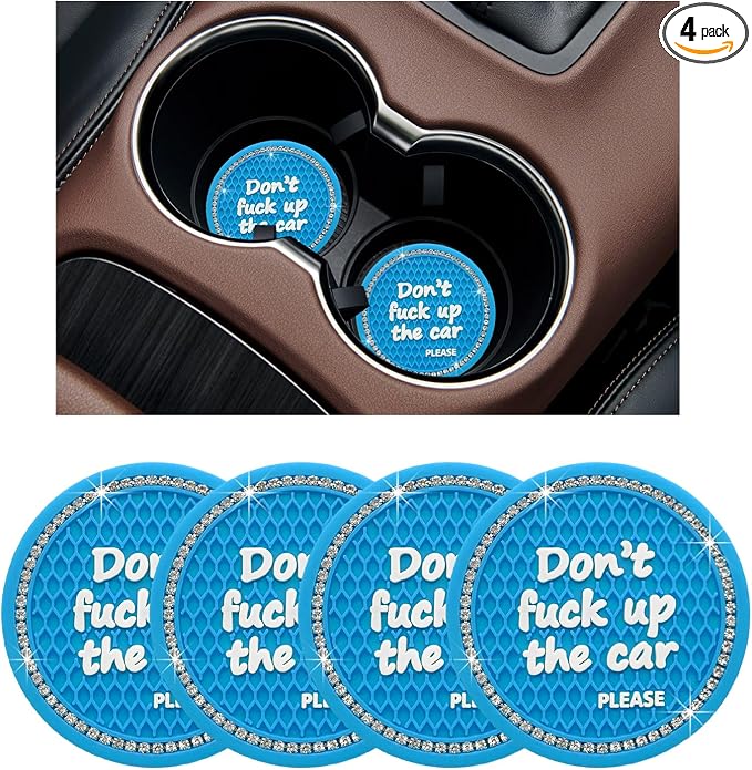 Ziciner 4 Pack Bling Car Cup Holder Coaster, 2.75 Inch Anti-Slip Auto Insert Cup Coaster, Crystal Car Drink Cup Mat Perfect for Women Girls, Universal Interior Decor Accessories (Light Blue)