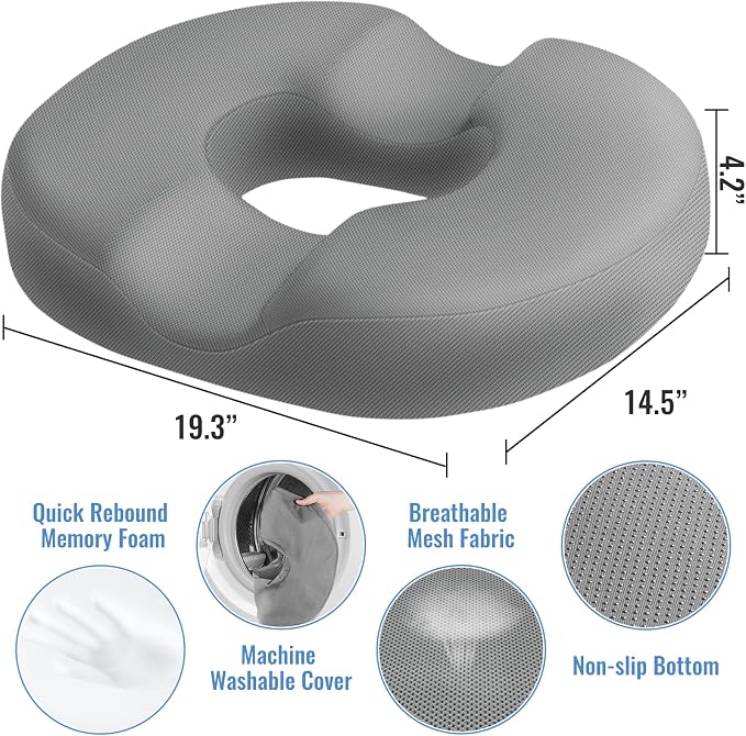 CloudBliss Donut Pillow Stadium Seat Cushion for Tailbone Pain Relief and Hemorrhoids, Memory Foam Seat Chair Cushion, Portable Seat Cushions for Bleachers, Car, Home & Office