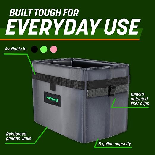 Drive Auto Car Trash Can - Leakproof, Hanging Garbage Bin with 20 Trash Bags and Pink Adjustable Strap - Truck & Car Accessories for Men and Women - Grey with No Lid
