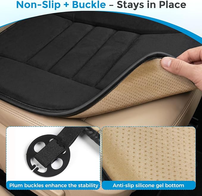 Tsumbay Car Seat Cushion, Memory Foam Seat Cover with Non-Slip Bottom, Universal Fit for Cars, Homes, and Offices - Soft and Comfortable, Black