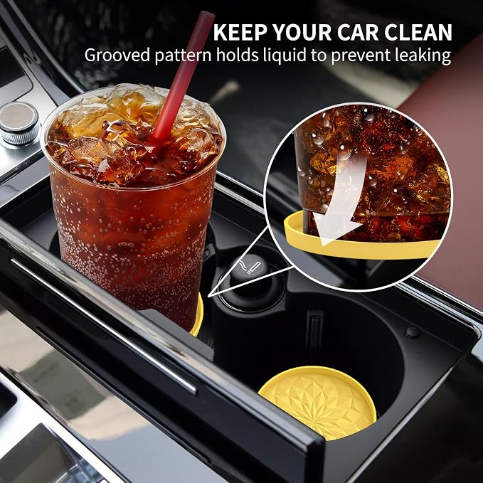ME.FAN Car Coasters for Cup Holders [4 Pack] - 2.75In Silicone Auto Mug Mats - Universal Non-Slip Recessed Car Interior AccessoriesYellow