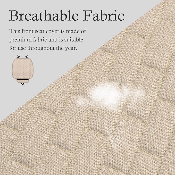 Car Back Seat Cover,Non-Slip & Breathable Bench Seat Cover with Side Pockets for Car Storage & Protecting Interiors,Universal All-Season Seats Back Protector for Most Cars (Front Seat Cover/Biege)