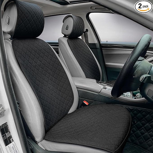 BOPUOVRE Linen Car Seat Covers Front Seat Covers Breathable Cloth Fabric Car Seat Protector - Universal Fit for Cars, Vans, SUVs, Trucks - 2 Units - Black