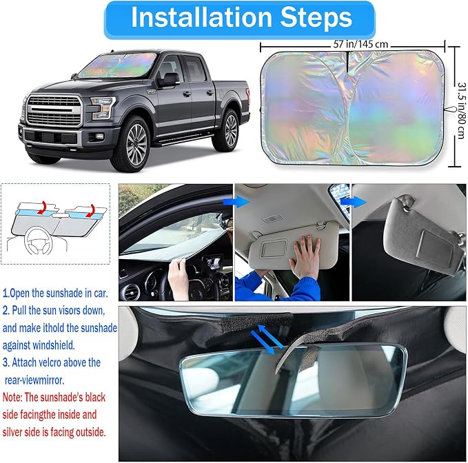 Window Shades for Car Windshield - Foldable Car Window Shades, 210T Reflective UV Block Sun Visor, Keep Vehicle Cool in Summer Heat, Universal Fit for Cars, SUVs and Trucks, Easy to Install & Store