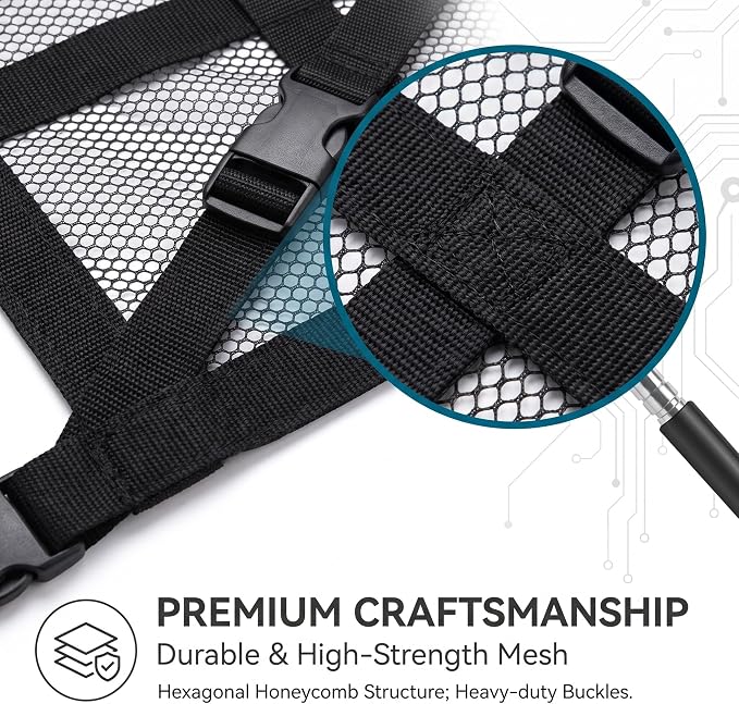 1 PC Car Ceiling Cargo Net Pocket, 31.5" x 21.6" Double-layer Roof Storage Organizer, Heavy Duty Overhead Mesh Net with Buckle Fasteners, Universal for Most Cars, Trucks, SUVs (Black)