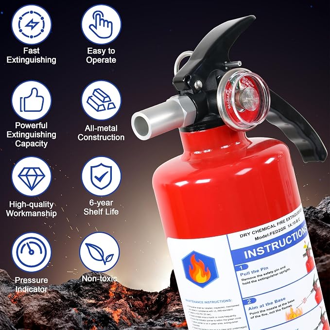 4 Pack ABC Dry Chemical Fire Extinguishers with Mount | 2.5 lb 1A:10B:C Rating for Home, Car, Boat, Quick Release Handle, Compact & Portable Dry Powder Extinguisher