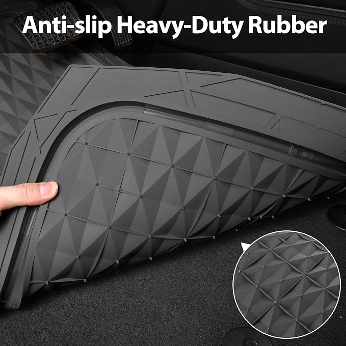 CAR PASS Heavy Duty Rubber Gray Car Floor Mats & Cargo Liners, Deep Dish All-Weather Trunk Mats Durable Anti-Slip 3D Rhombus Waterproof Trim to Fit Liner Universal Fit Auto,Sedan,SUV,Truck, Gray