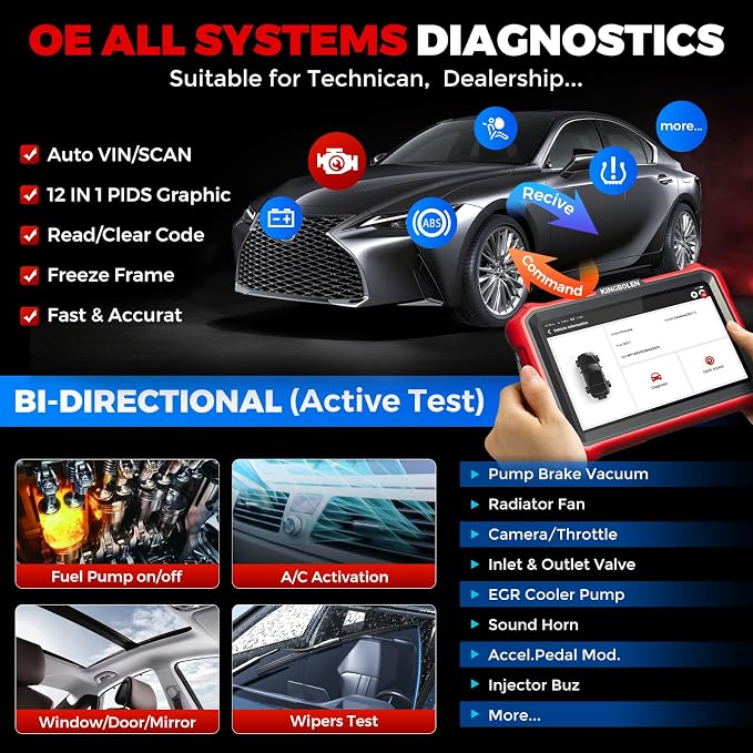 KINGBOLEN K8 Pro 8-Inch Bidirectional Bluetooth OBD2 Diagnostic Scanner | Lifetime Software Updates, All Systems Scan,34+ Resets, CAN FD & DoIP, ECU Code, V.A.G Guide, FCA AutoAuth, No Subscription