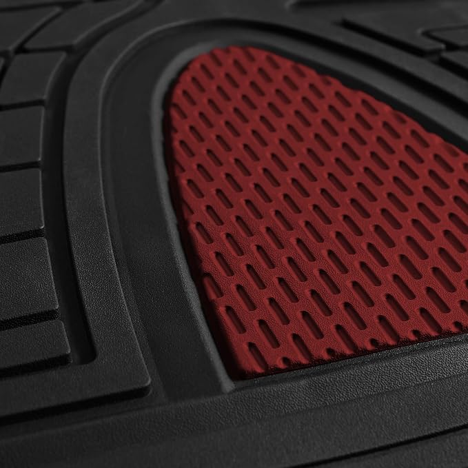 FH Group Premium Liners Tall Channel Trimmable All Weather Rubber Full Set Car Floor Mats (Pink) w. Trimmable All-Season Cargo Liner (Burgundy) - Universal Fit for Cars Trucks and SUVs