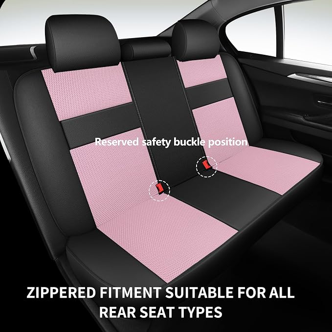 HChengkikz Car Seat Covers, Leather, 3D Foam Back Support (Black + Pink) | Air Mesh, Airbag Compatible, Universal Fit for Most Cars, Vans, Trucks, SUVs