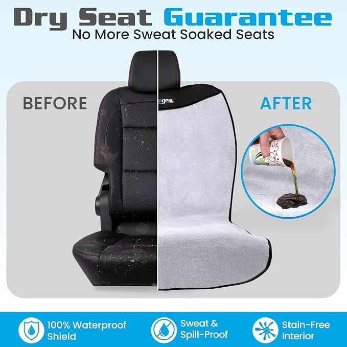 HAPPEGEAR Happeseat Waterproof Car Seat Cover & Protector, Silver | Universal Fit, Car Seat Towel Cover, Non-Slip Backing, Machine Washable, Fits Front & Back, Easy Install & Storage