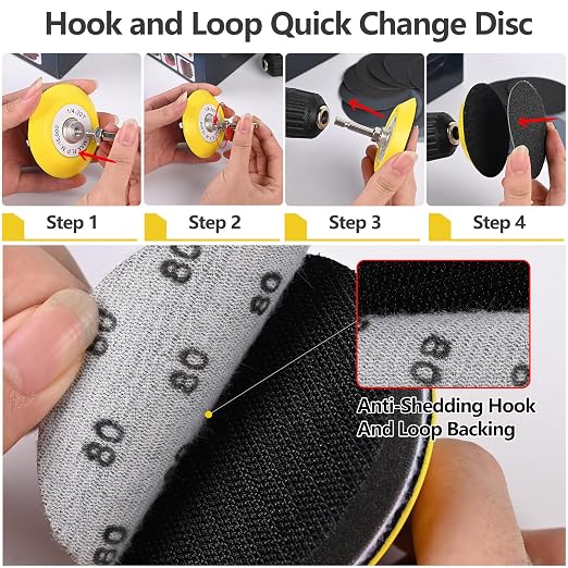 193Pcs 2 Inch Polishing Kit Hook and Loop Sanding Discs, Headlight Restoration Kit - 80 to 10000 Grits Wet Dry Sandpaper Buffing Sanding Pads with 1/4" 1/8" Shank, for Metal, Wood, Auto, Glass