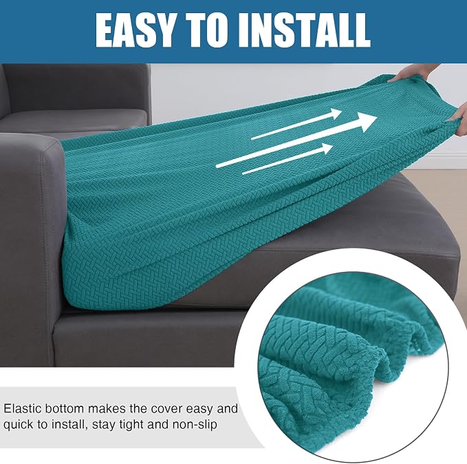 Smiry Waterproof Couch Cushion Covers, Stretch Jacquard Sectional Couch Covers, L Shape Chaise Lounge Sofa Slipcover, Washable Elastic Furniture Protector for Pets, Kid (Chaise Cover, Peacock Green)