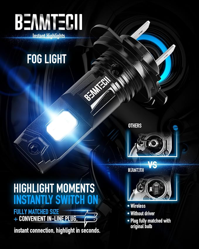 BEAMTECH Fog | H7 Light Bulb, Fanless, Silent, No Adapter Need, 1:1 Size
