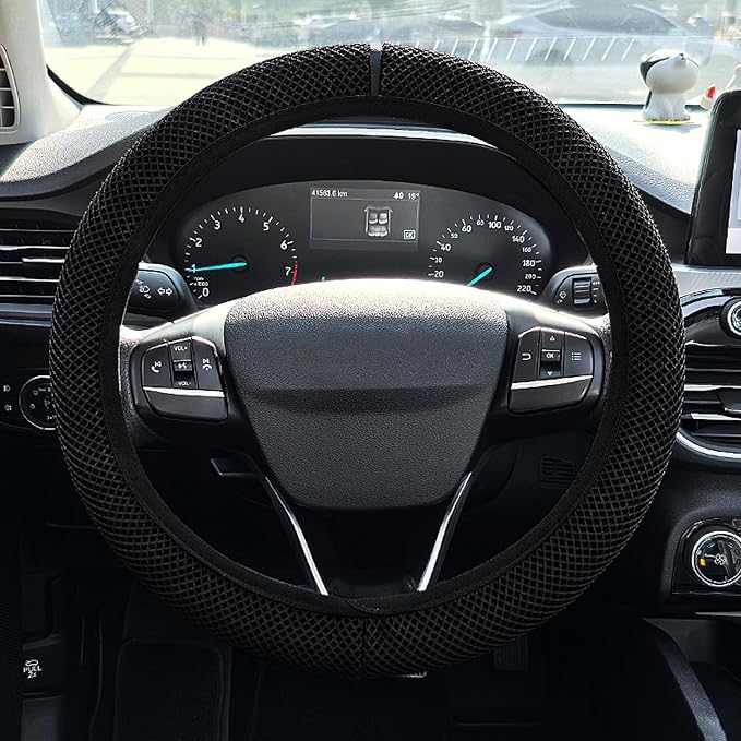 Accmor Car Steering Wheel Cover, Elastic Stretch Auto Wheel Cover, Vehicle Wheel Protector Car Accessories for Men Women, Universal Fit 14 1/2 inch to 15 inch, Microfiber Breathable Ice Silk