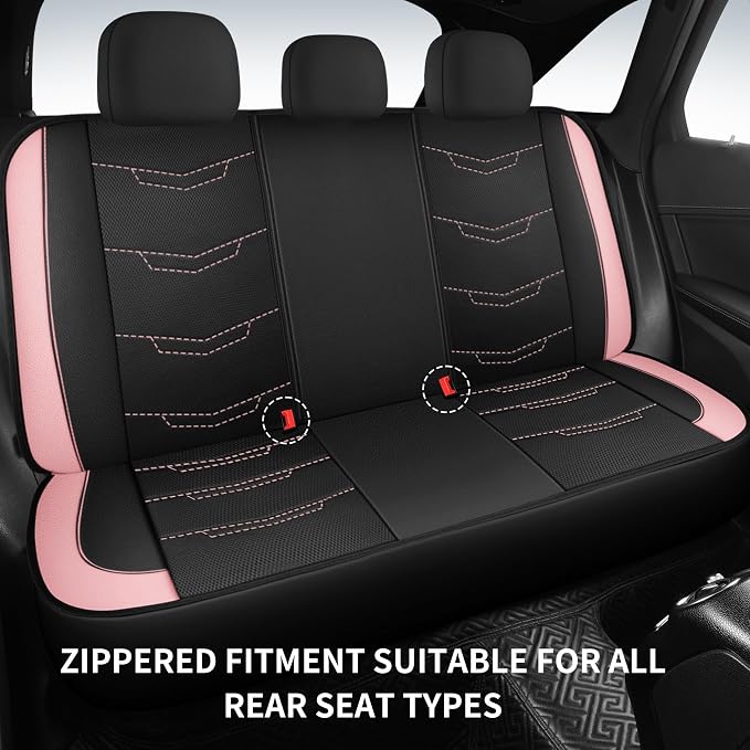 HChengkikz Car Seat Cover, Breathable and Sporty (Black + Pink) | Leather, Universal Fit for Most SUVs, Cars, Sedans, Trucks, Airbag Compatible, Easy to Install