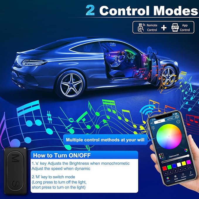 Dreamcolor Acrylic Interior Car LED Strip Light with Wireless APP, RGB 10 in 1 with 175 inches 612 LEDs Fiber Optic Car Ambient Lighting Kits, Dynamic Chasing Music Sync Neon LED Strip Lights for Car