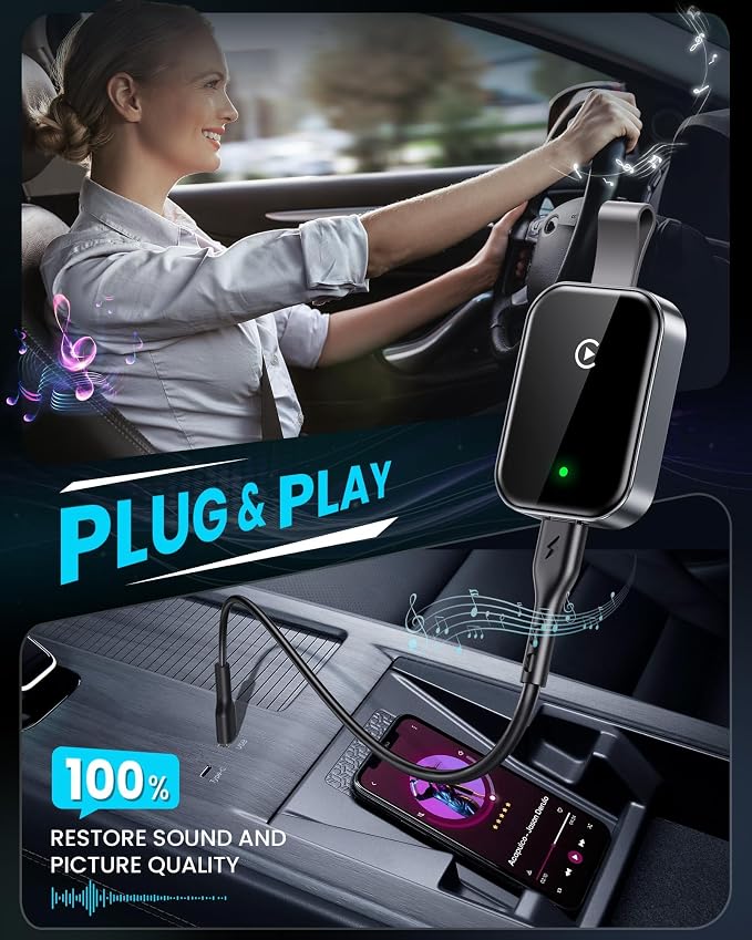 High Tech Wireless CarPlay Adapter for Apple-Super Mini Edition | Easy to Upgrade Wired Car Play to Wireless | Latency-Free in-Dash Navigation GPS Dongle for iPhone iOS 10+(Silver Black)