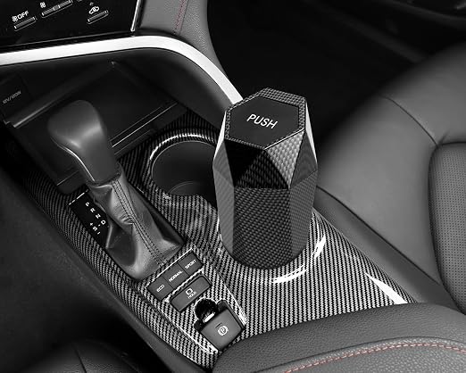 Ginsco Car Trash Can with Lid, Cup Holder Garbage Can for Car, Garbage Bin Cars Accessories for Interior, Leakproof Small Trash Bin, Mini Trash Can for Cars, Home, Office (Carbon Fiber Pattern)