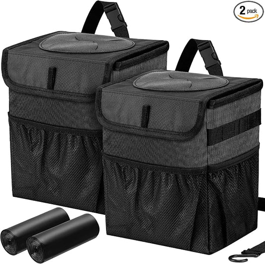 Car Trash Can Pack of 2 Foldable Garbage Bin Leakproof 2.3 Gallons Car Trash Bag Black