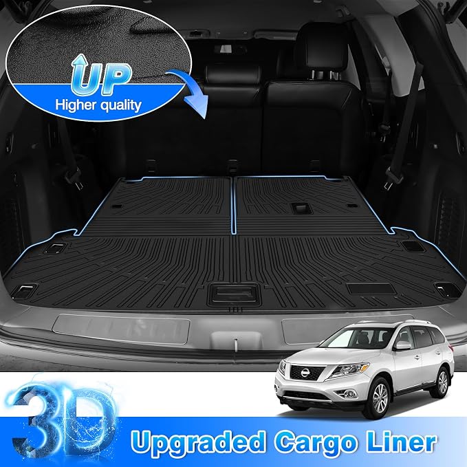 Pathfinder Cargo mat - Trunk Mat for Nissan Pathfinder 2013-2020/2014 Infiniti JX35/2014-2020 QX60, All Weather Trunk Mat & Backrest Mat for Pathfinder Accessories, Heavy Duty Rubber Mats