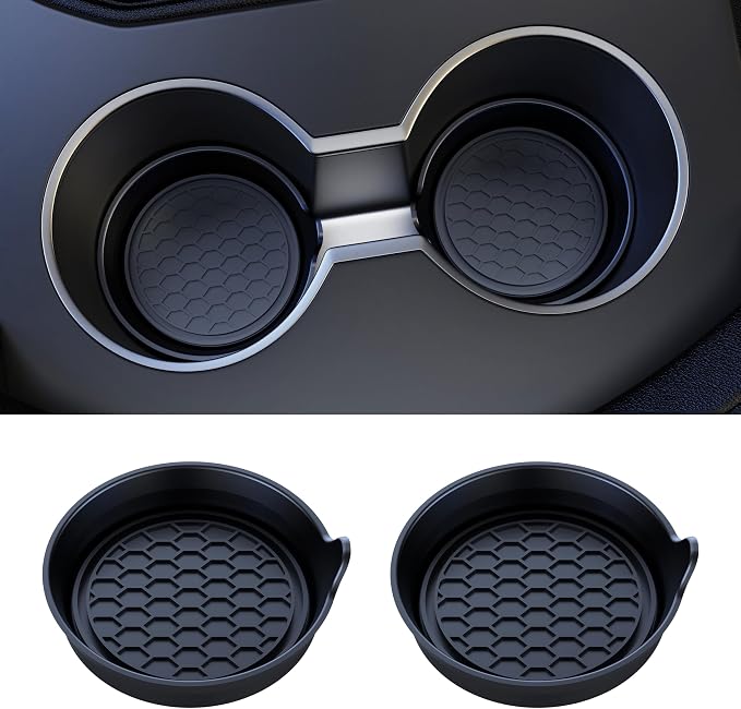 Amooca Car Cup Coaster Universal Automotive Waterproof Non-Slip Cup Holders Sift-Proof Spill Holder Car Interior Accessories 2 Pack Black