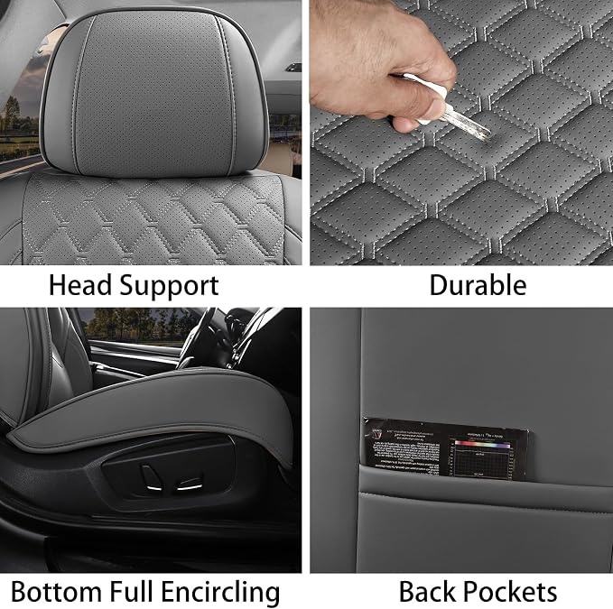 Car Seat Covers,Grey Leather Front Seat Covers for Cars,Front Driver Seat Covers,Waterproof Car Seat Cushion Protectors,Universal Fit for Most Cars SUV Trucks(Gray, Front Seats)