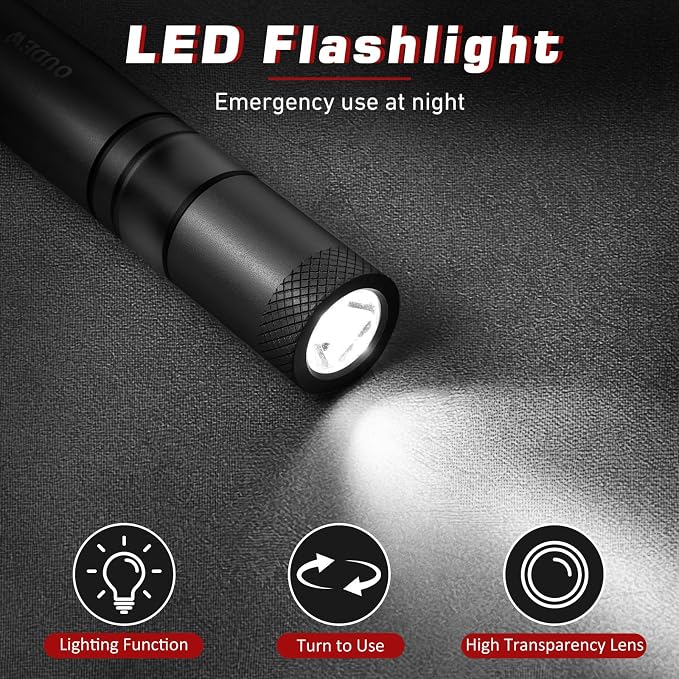 4-in-1 Car Window Breaker Seatbelt Cutter Emergency Escape Tool | Portable Spring Loaded Glass Breaker, Survival Whistle, LED Flashlight, Aluminum Alloy Safety Hammer for Emergencies, Black