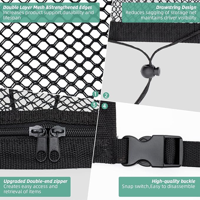 Car Ceiling Cargo Net 35.4" x 23.6", Double Layer Roof Storage Organizer for SUV,Overhead Mesh Holder with Reinforced Straps,Road Trip Essentials for Camping Travel Fits 4 Handle Vehicles