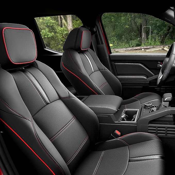 DiffCar® for Toyota Tacoma Seat Covers 2024 2025 2026(Gas Only), Full Set Faux Nappa Leather Truck Accessories for Tacoma Double Cab 4th Gen, Car Pickup Seat Protector Custom Fit Front Rear, Black/Red