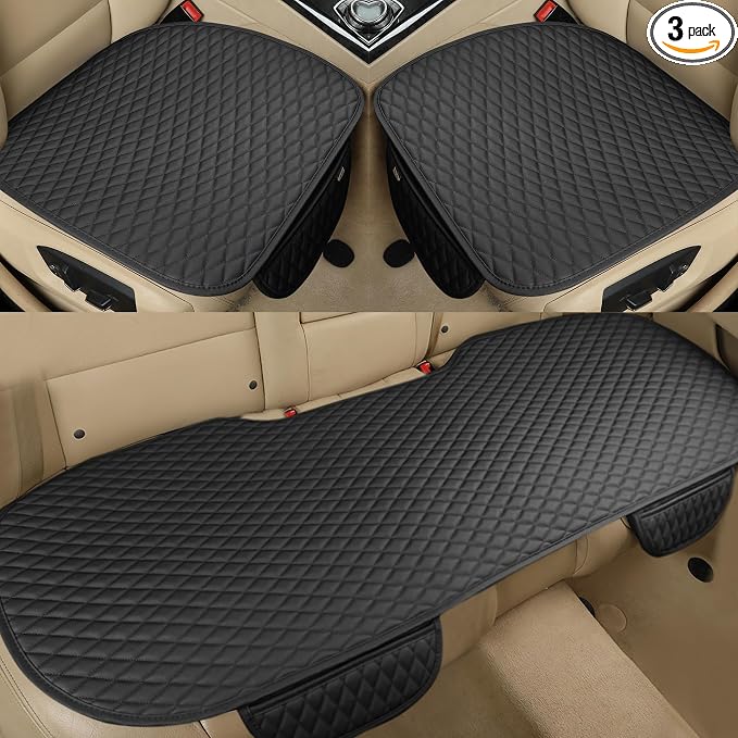 West Llama Pu Leather Car Seat Bottom Covers Protectors Include 1 Pair Front Driver Seat Pad Mat and 1 Rear Bench Cover Universal Fit 90% Vehicles,Black