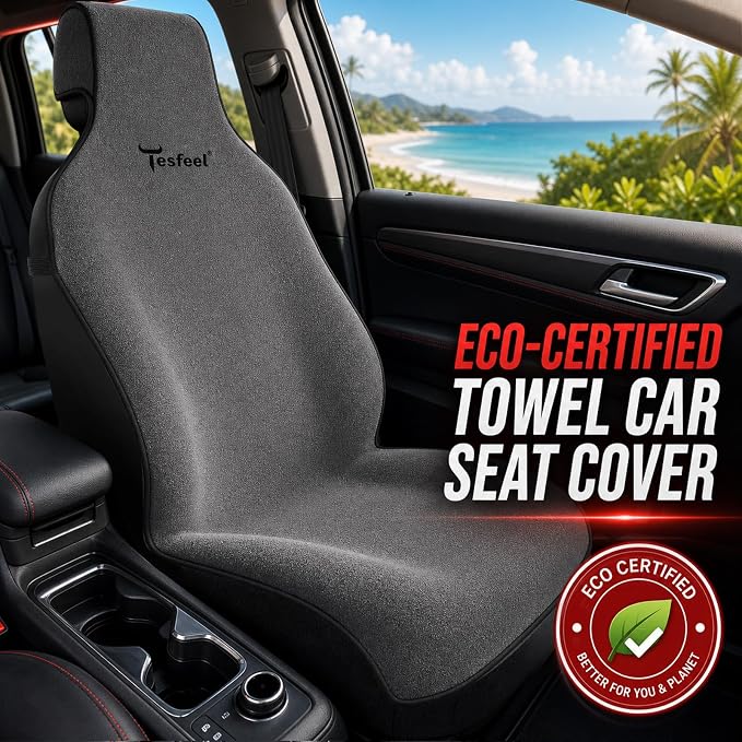 Car Seat Cover Towel 2PCS, 1200g Ultra-Thick Absorbent Terry Cloth Seat Protector for Post-Gym Sweat & Beach, Universal Fit for Sedans SUV Trucks, Machine Washable Interior Protection (Gray)