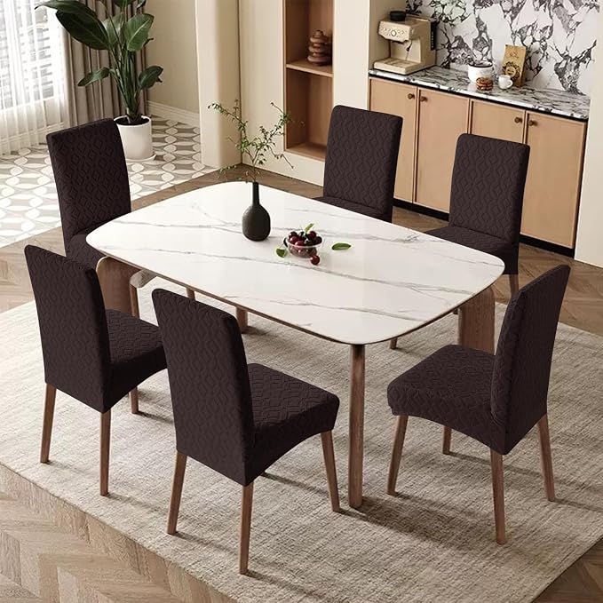 Genina Waterproof Chair Covers for Dining Room Set of 4, Removable Washable Chair Slipcover Protectors, Chocolate