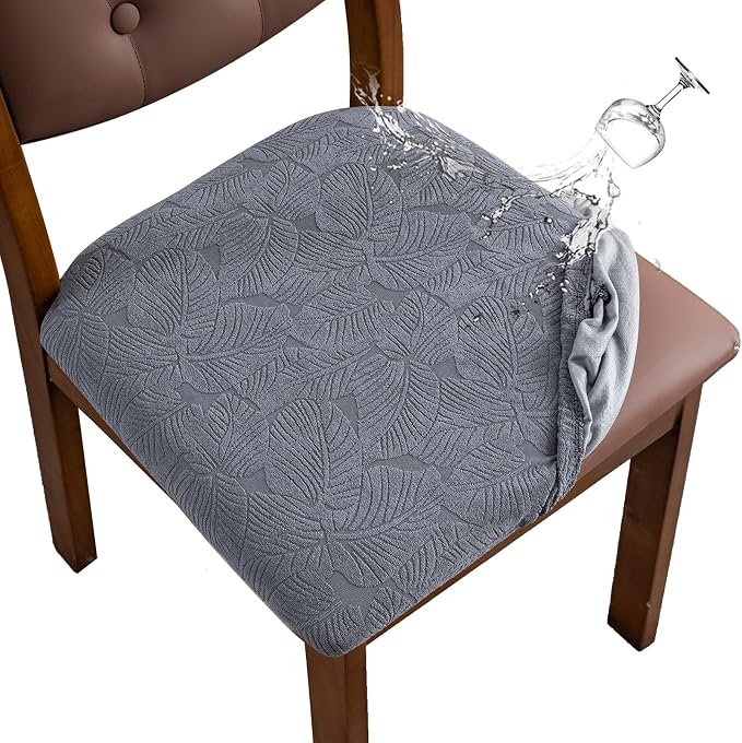 Waterproof Chair Seat Cover for Dining Room-Stretchy Washable Chair Seat Covers Set of 4-Kitchen Chair Seat Slipcovers Protector for Home Restaurant Banquet (Dark Gray,Large)