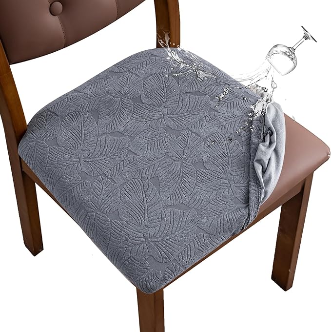 Waterproof Seat Cover for Dining Room Chair Seat Covers Washable Kitchen Chair Seat Slipcovers Protector (Dark Gray, 2 PCS)