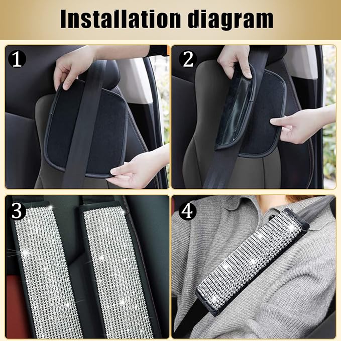 JDDRY 2-Pack Bling Seat Belt Covers,Bling Seat Belt Covers for Womens,Car Seat Belt Strap Cover Shoulder Pad,Universal Car Interior Accessories Fit for Car/Truck/SUV(Silver,2PC)